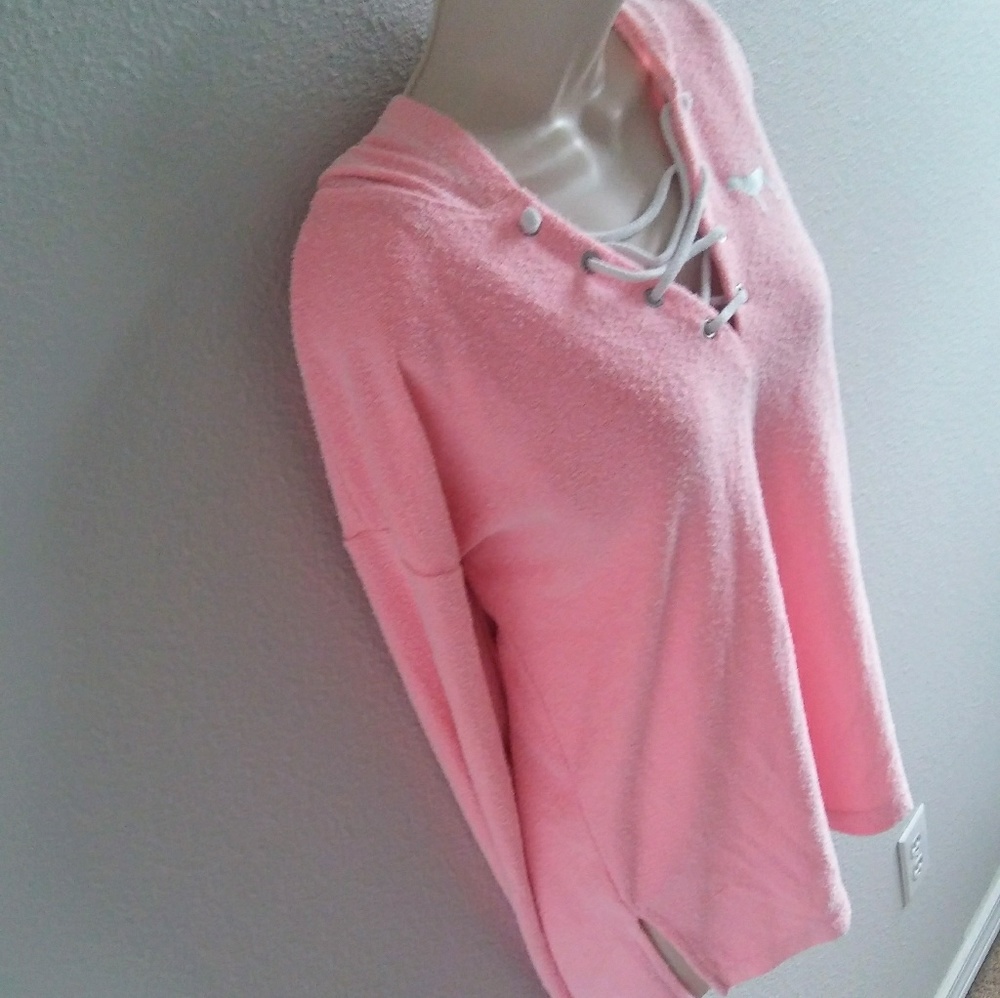 PINK Lace Up Terry Hoodie